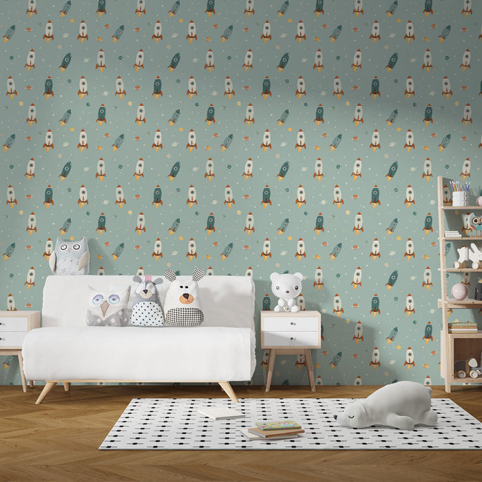 Tapety rakety | Hravý vzor barevných raket ve vesmíru