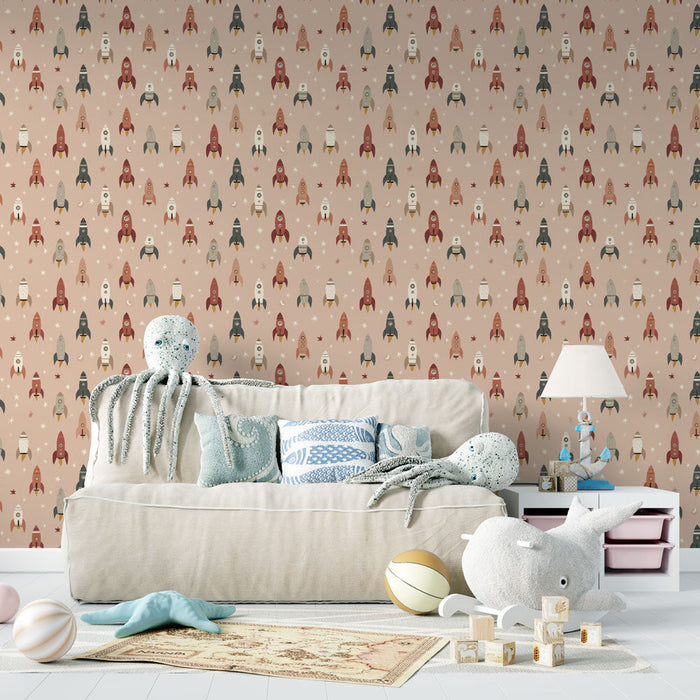 Tapet cu rachete | Model jucaus de rachete colorate pe fundal nud