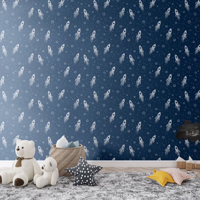 Tapete rakets | Παιχνιδιάρικο μοτίβο πύραυλου σε αστερωμένο φόντο