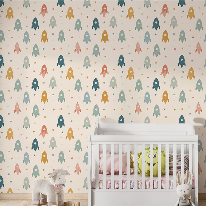 Fotoğraf Duvar Kağıdı fusées | Açık zemin üzerinde renkli roket ve yıldız desenleri