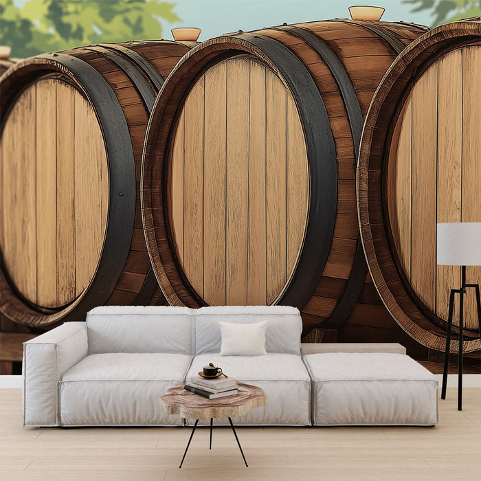 Tapet de perete mural butoi de stejar | Design elegant al butoaielor de vin din lemn