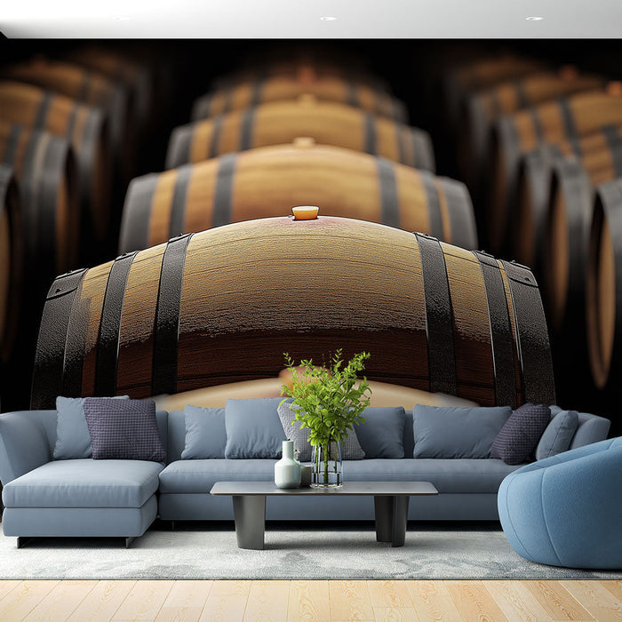 Tapete eichenfass | Ruft die Eleganz von Weinkellern mit Holzfässern hervor