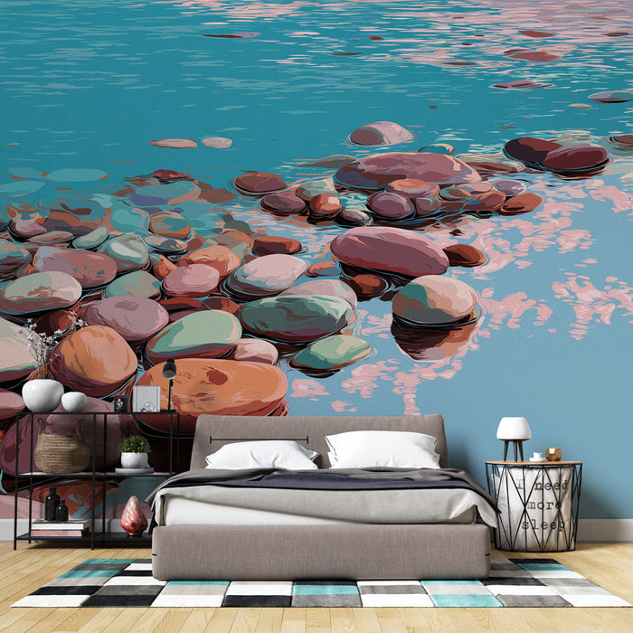 Tapete με πέτρες νερού | Πολύχρωμο σχέδιο από πέτρες σε γαλήνιο νερό