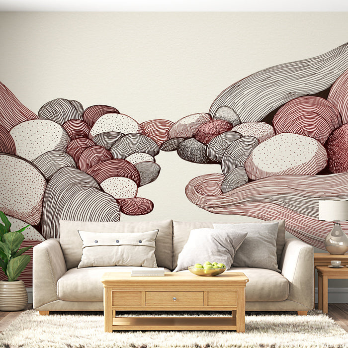 Тапет с художествени камъчета | Абстрактни модели на камъчета в нежни тонове