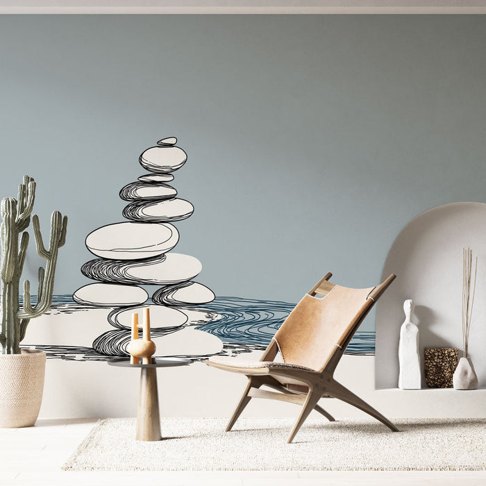 Carta da parati con ciottoli impilati | Eleganza zen con forme organiche