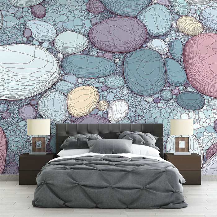 Papel de parede seixos | Motivo artístico de seixos coloridos em um fundo suave