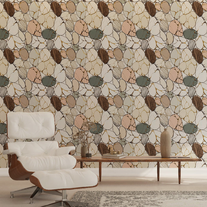 Tapeta Oblázky | Vzor barevných oblázků s zlatými doteky