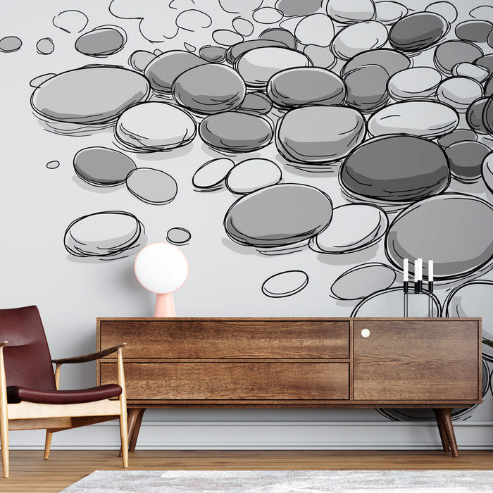 Tapetti galets | Mustavalkoinen stilisoitu kuvio kivistä