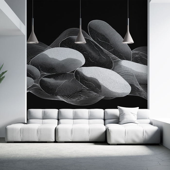 Fototapet galets | Stiliserede stenmønstre på en sort baggrund