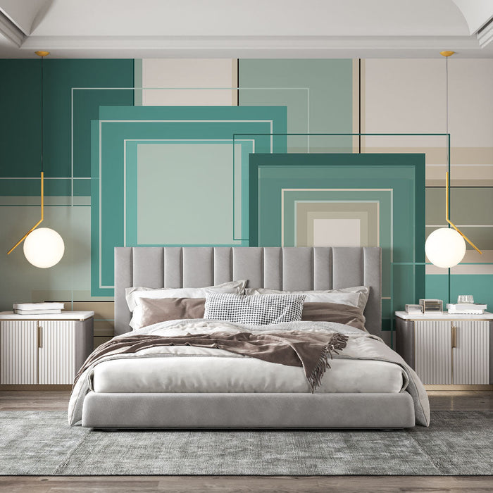 Geometriai Tapéta | Átfedő négyzetek nyugtató kék és bézs árnyalataiban