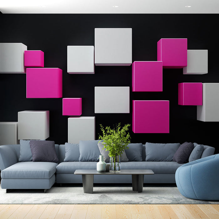 Фототапет | Кубчета в розово и бяло на черен фон