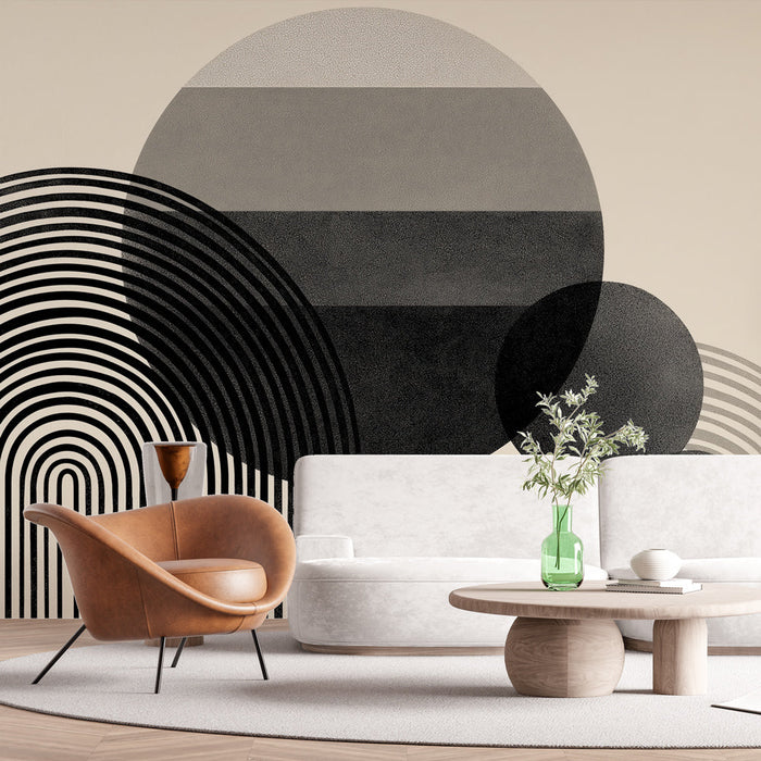 Geometrische Tapete | Abstrakte Formen in Schwarz und Beige