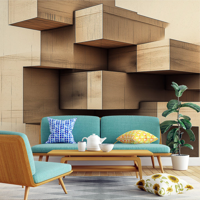 Fototapet geometrik | Hafif bir arka plan üzerinde ahşap küp şekilleri