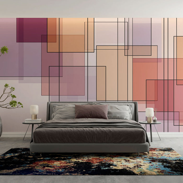 Tapet mural geometric | Forme moderne în tonuri moi și transparente