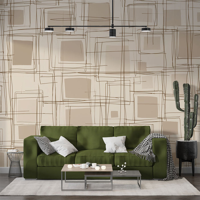 Geometrická Tapeta | Abstraktní vzor čtverců v béžových tónech