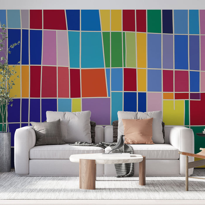 Tapeta | Barevný vzor s obdélníky a bílými čarami