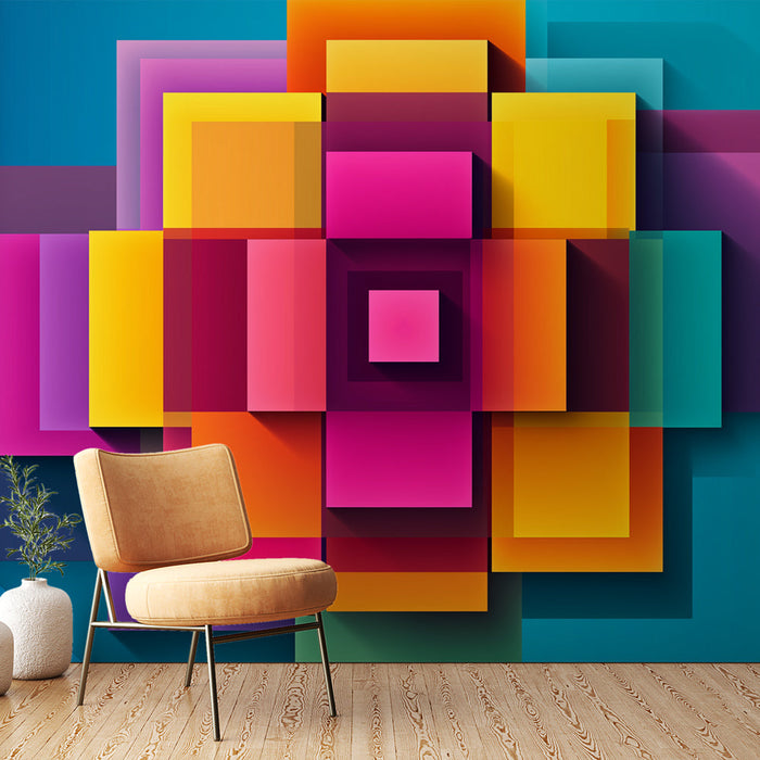 Tapeta geometryczna | Kolorowy warstwowy wzór z grą światła