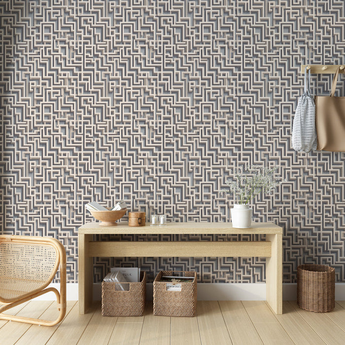 Geomeetriline fototapeet | Kompleksne mustriga pesitsevate kujundite neutraalsetes toonides