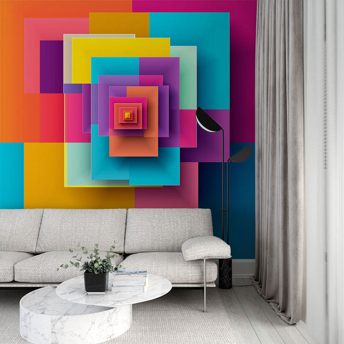 Tapete geometrisch | Muster aus überlappenden farbigen Quadraten