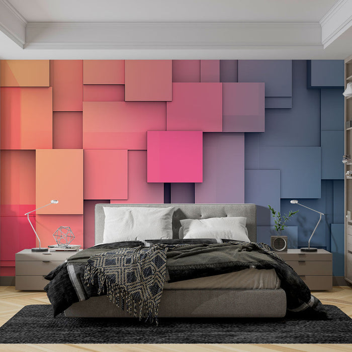 Tapeta geometrická | Vzor čtverců v jasném barevném gradientu