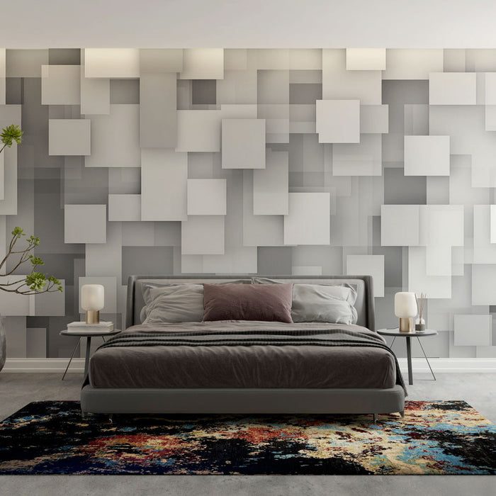 Fotótapéta geometrikus | Téglalapok átfedő mintázata szürke és fehér árnyalataiban