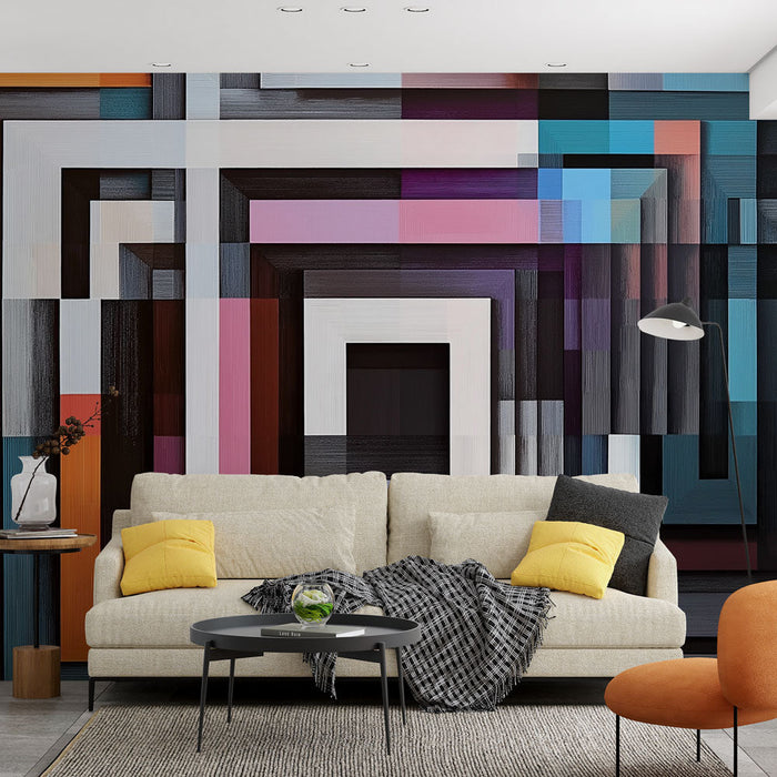 Fototapet geometrisk | Mönster av färgglada och texturerade lager i harmoni