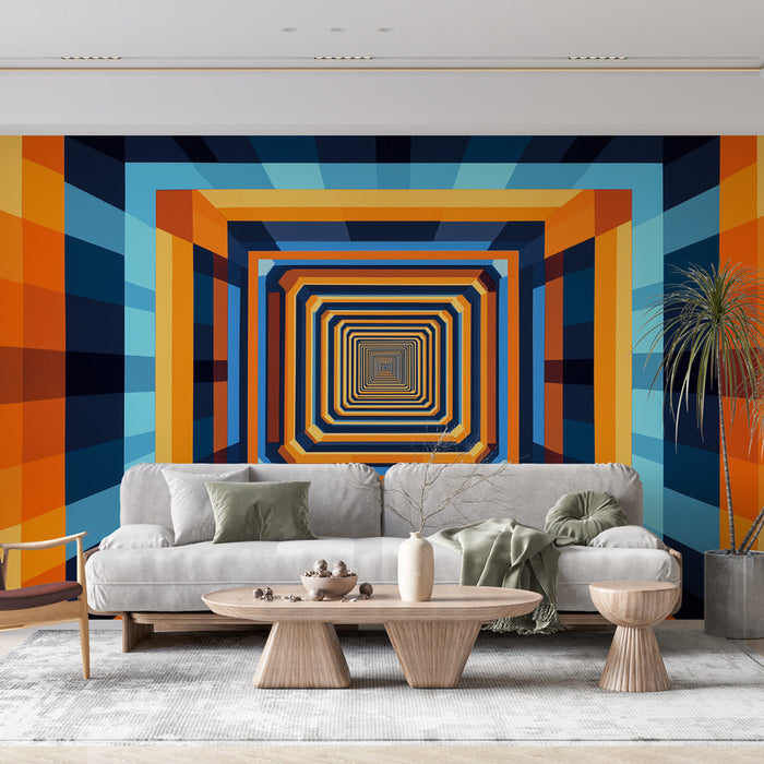 Ταπετσαρία τοίχου γεωμετρική | Μοτίβο διαδρόμων σε προοπτική με φωτεινά χρώματα