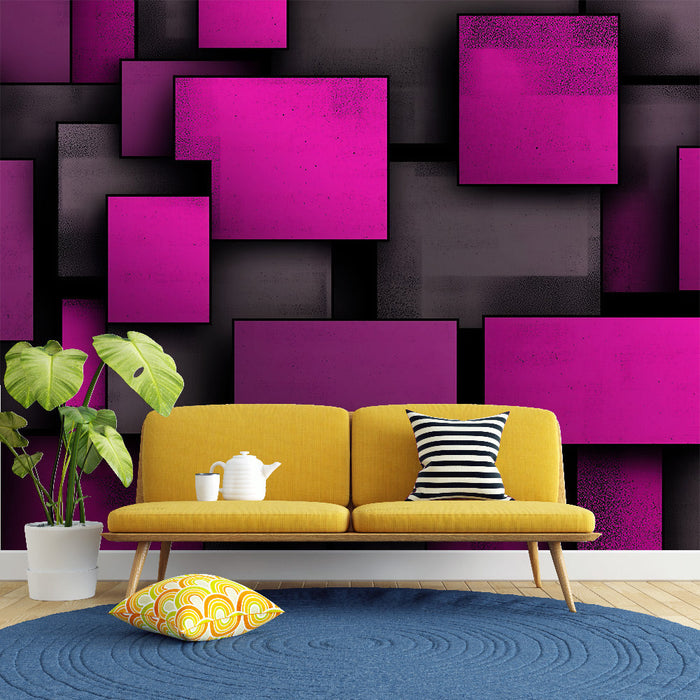 Tapete geometrisch | Muster von Rechtecken in rosa und schwarzem Farbverlauf