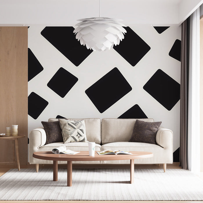 Mural Wallpaper | Black rectangles pattern on white background