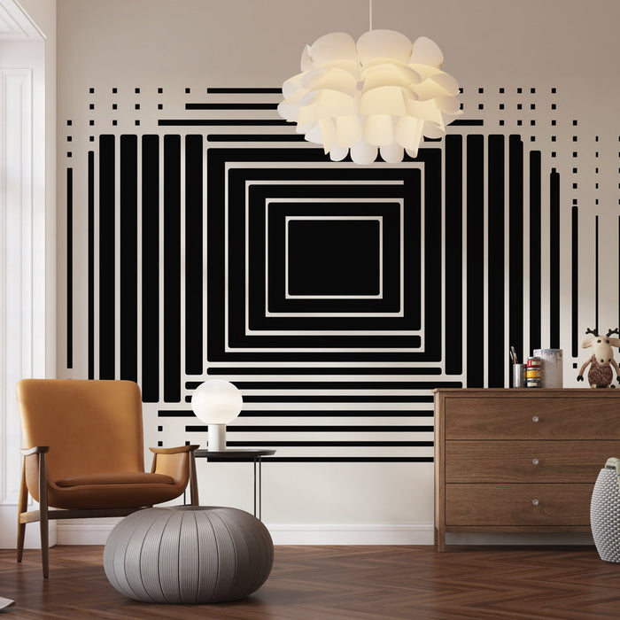 Nástěnná tapeta geometrická | Vzor s černobílými liniemi s efektem hloubky