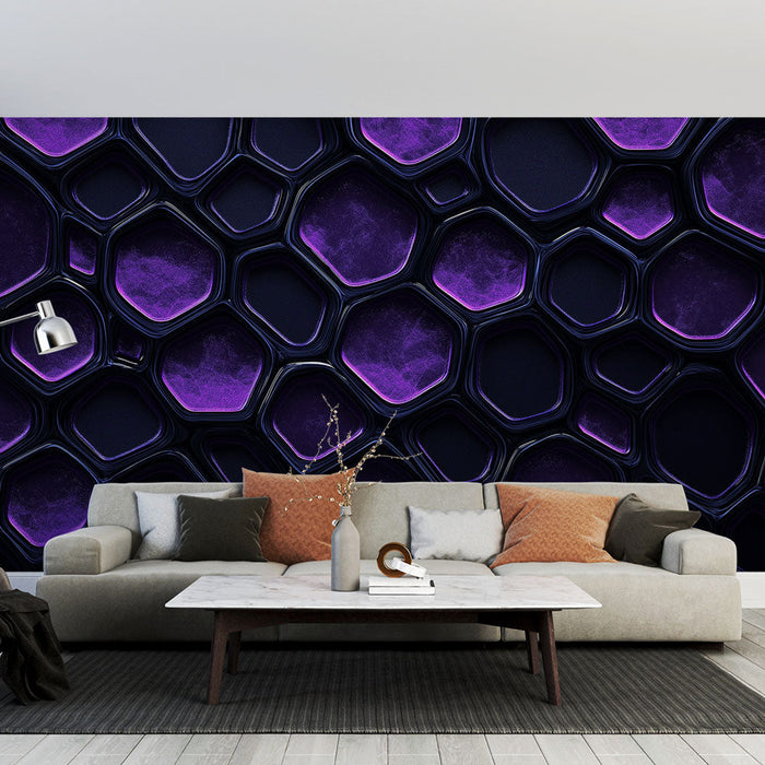 Fototapet geometrik | Mor ve siyah altıgen desen