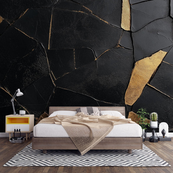 Mural Wallpaper geometric | Black and gold pattern with modern texture