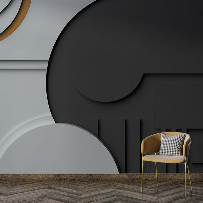 Tapete geometrisch | Abstrakte Muster in Schwarz, Weiß und Gold