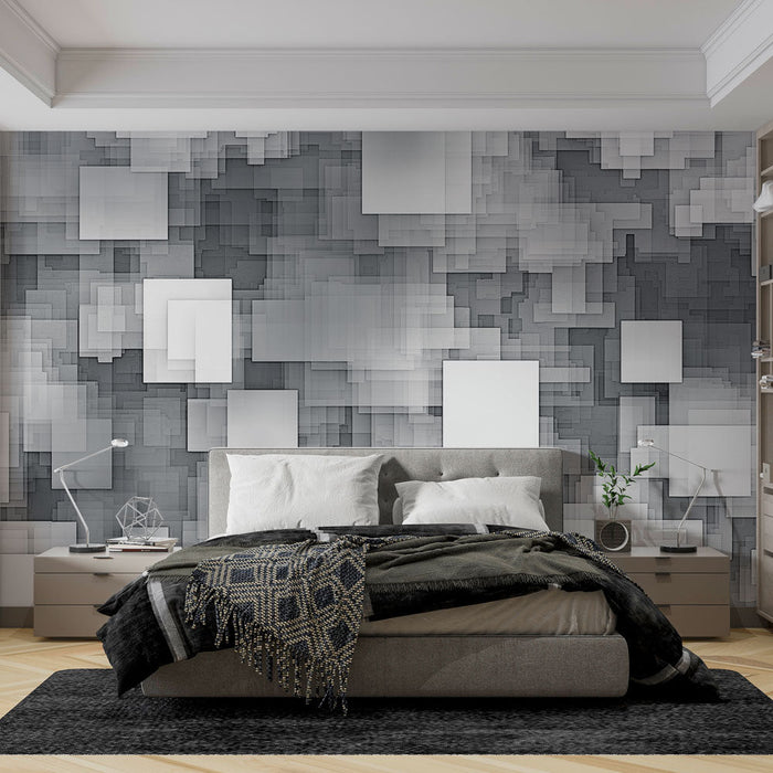 Ταπετσαρία τοίχου | Τετράγωνα μοτίβα σε διαβάθμιση του γκρι και του λευκού