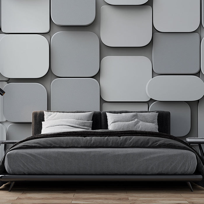 Mural Tapet geometrisk | Firkantet og runde mønstre i grå og hvitt