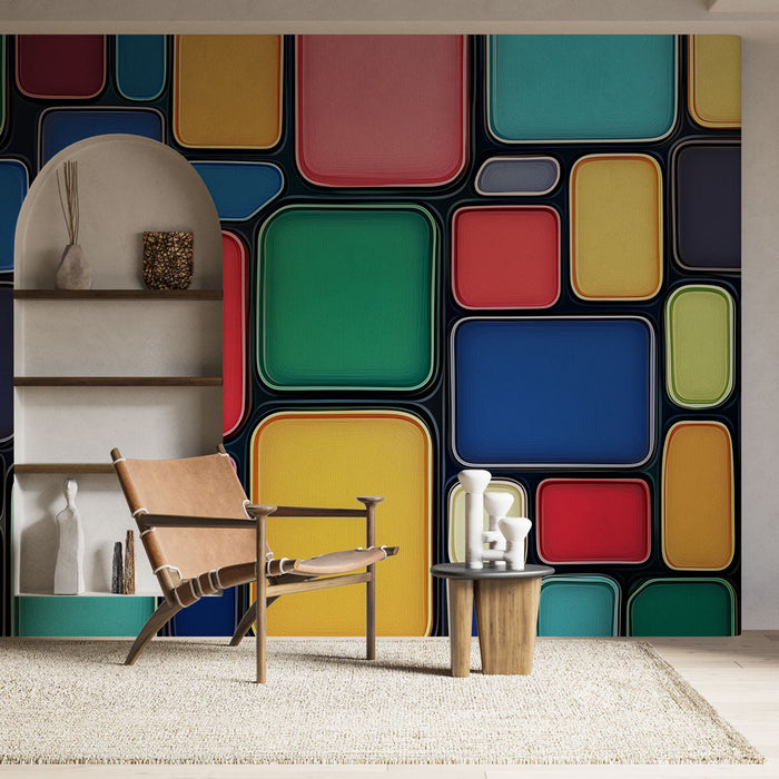 Falikép tapéta geometrikus | Színes minták átfedő téglalapok formájában