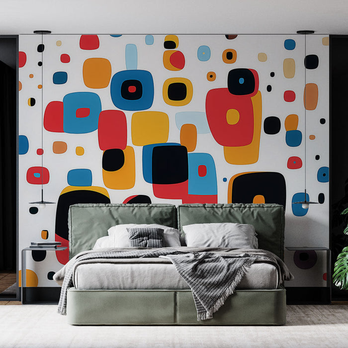 Tapet geometrisk | Farverige mønstre og abstrakte former på en hvid baggrund