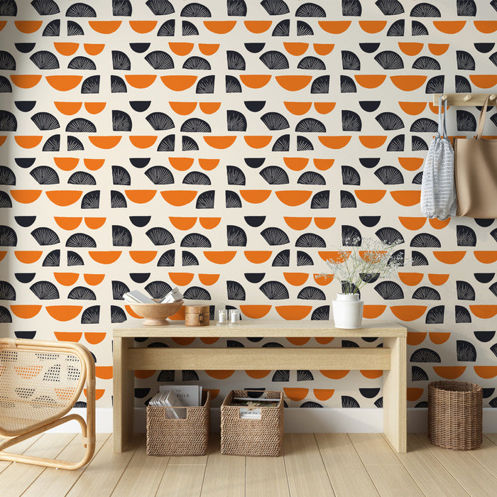 Tapet mural geometric | Modele contemporane de semicercuri in negru si portocaliu