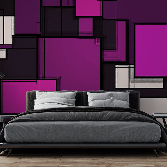 Tapet geometric | Modele de pătrate și dreptunghiuri în roz și mov