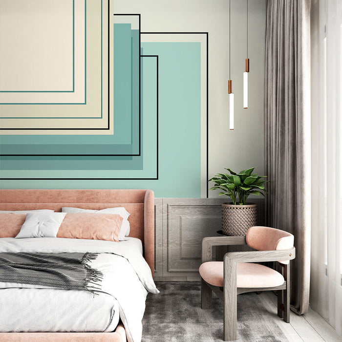 Geometrische Tapete | Verlaufsmuster in Blau und Beige