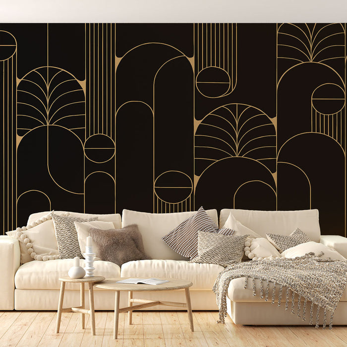 Geometriai Tapéta | Arany minták elegáns fekete háttéren
