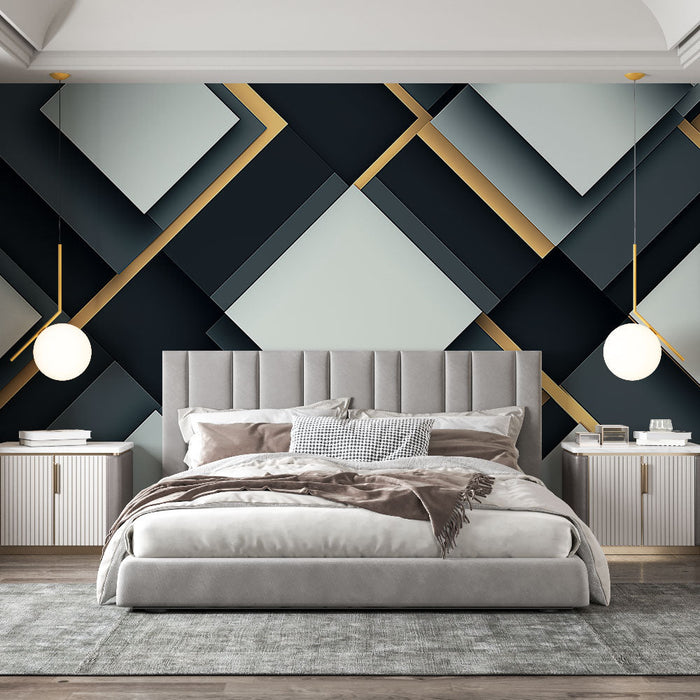 Geometrická tapeta | Vzory v reliéfu s odstíny černé a zlaté