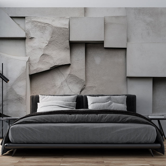 Tapeta geometrická | Stěna s texturou betonu a šedých kamenů