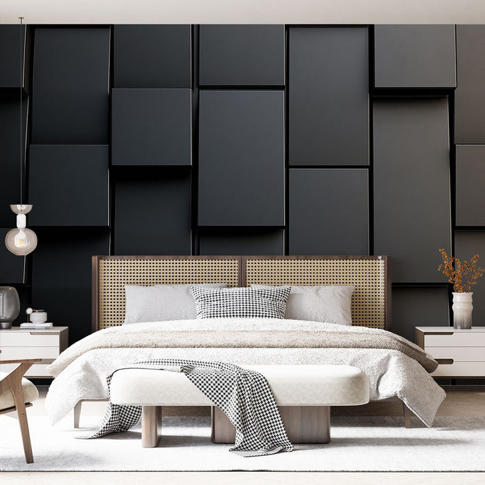 Mural Wallpaper geometric | Black and textured relief panels