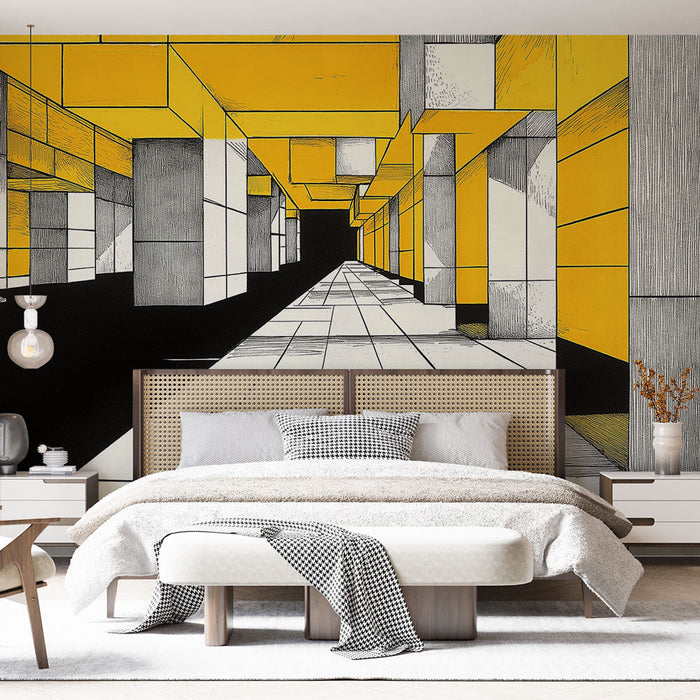 Tapetti geometrinen | Moderni tila musta ja keltainen
