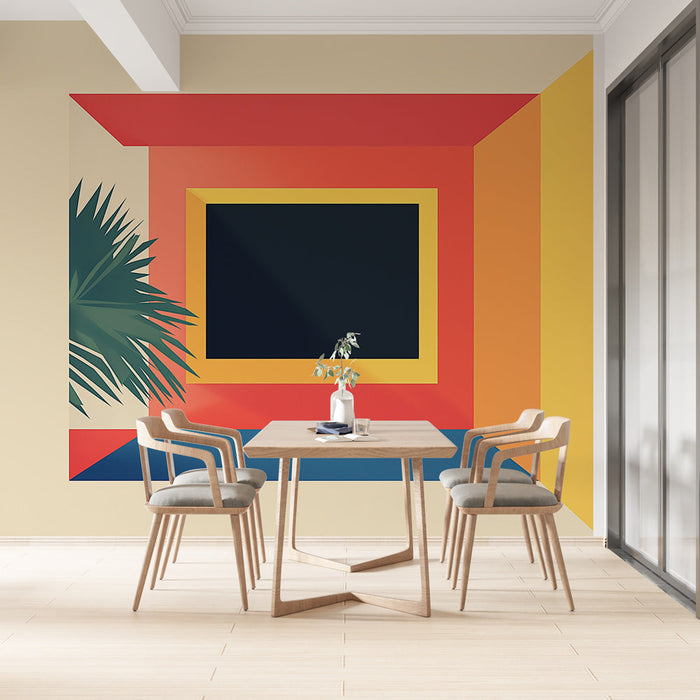 Vibrant Mural Wallpaper | Abstract design with bold colors and botanical elements