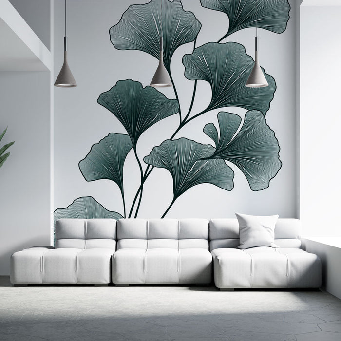 Papel pintado ginkgo | Follaje delicado en tonos verdes