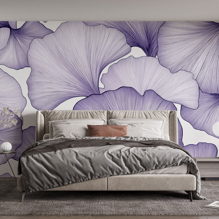 Papel pintado ginkgo | Hojas delicadas de ginkgo en degradado de morado