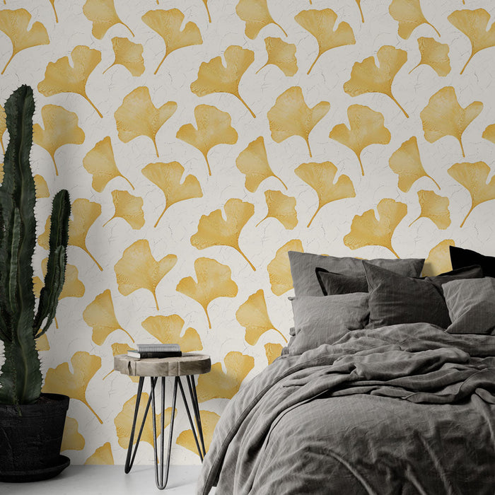 Mural Wallpaper ginkgo | Golden ginkgo leaves on a light background