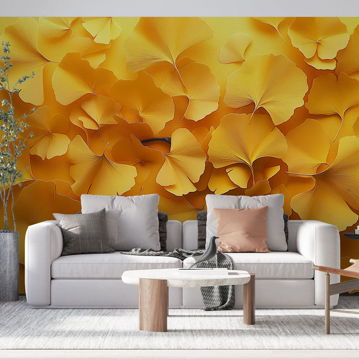 Mural Wallpaper ginkgo | Kuldse vahtra lehed kollasel taustal